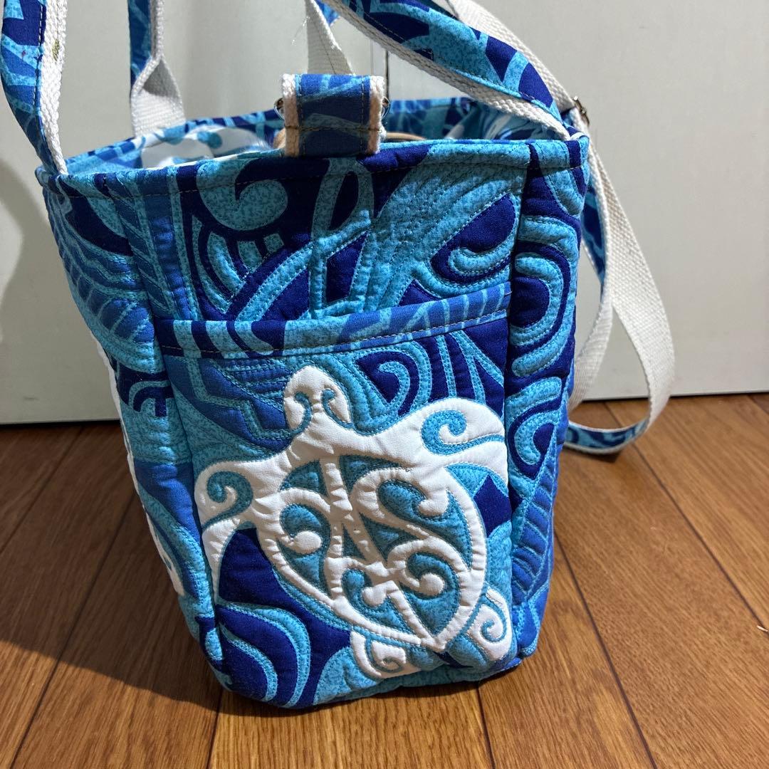 ハワイアン　ミシンキルト　2ウェイバッグ　ホヌ