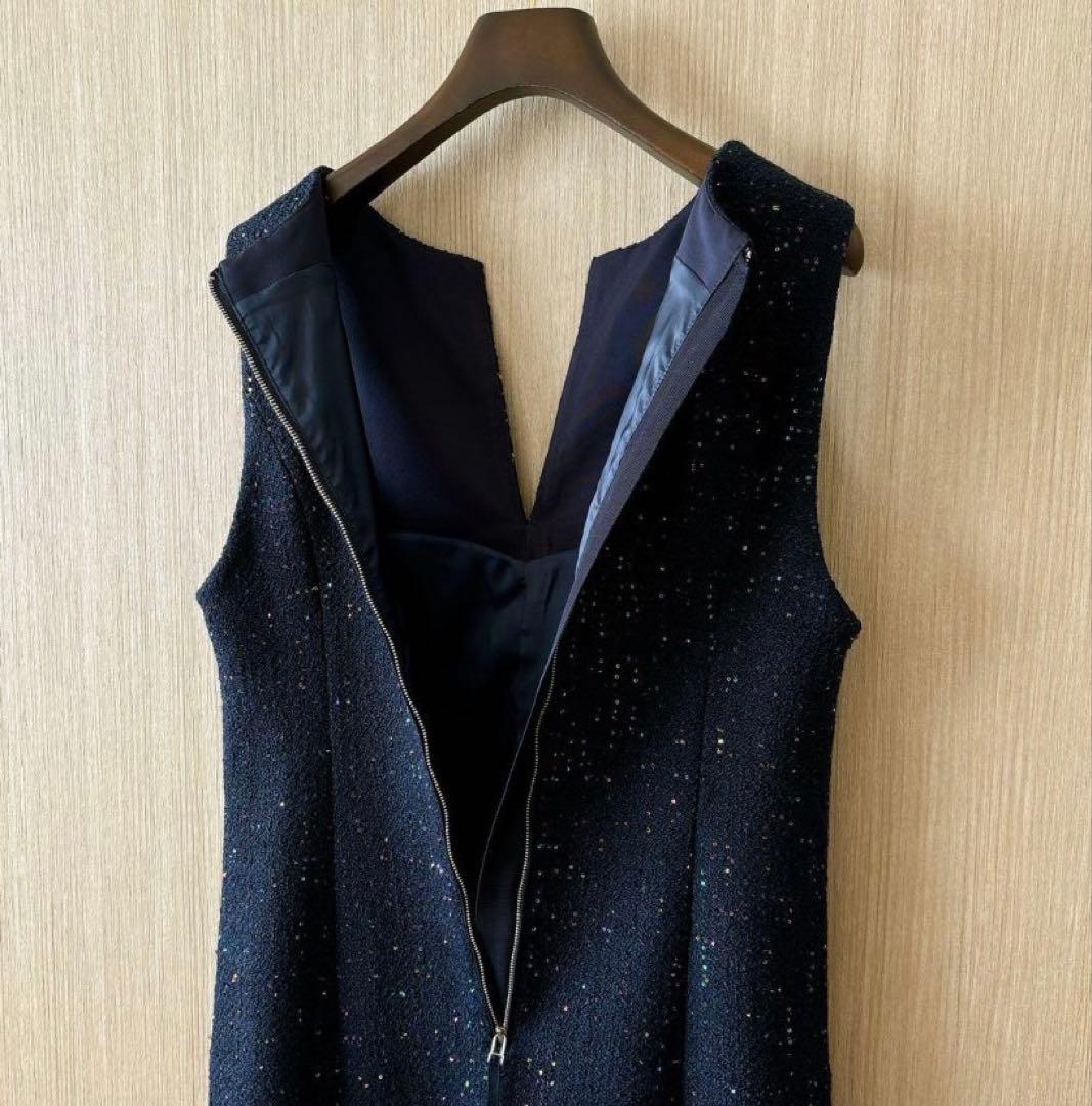 アナイ　コズミックツイードジャンパースカート　濃紺　黒　36