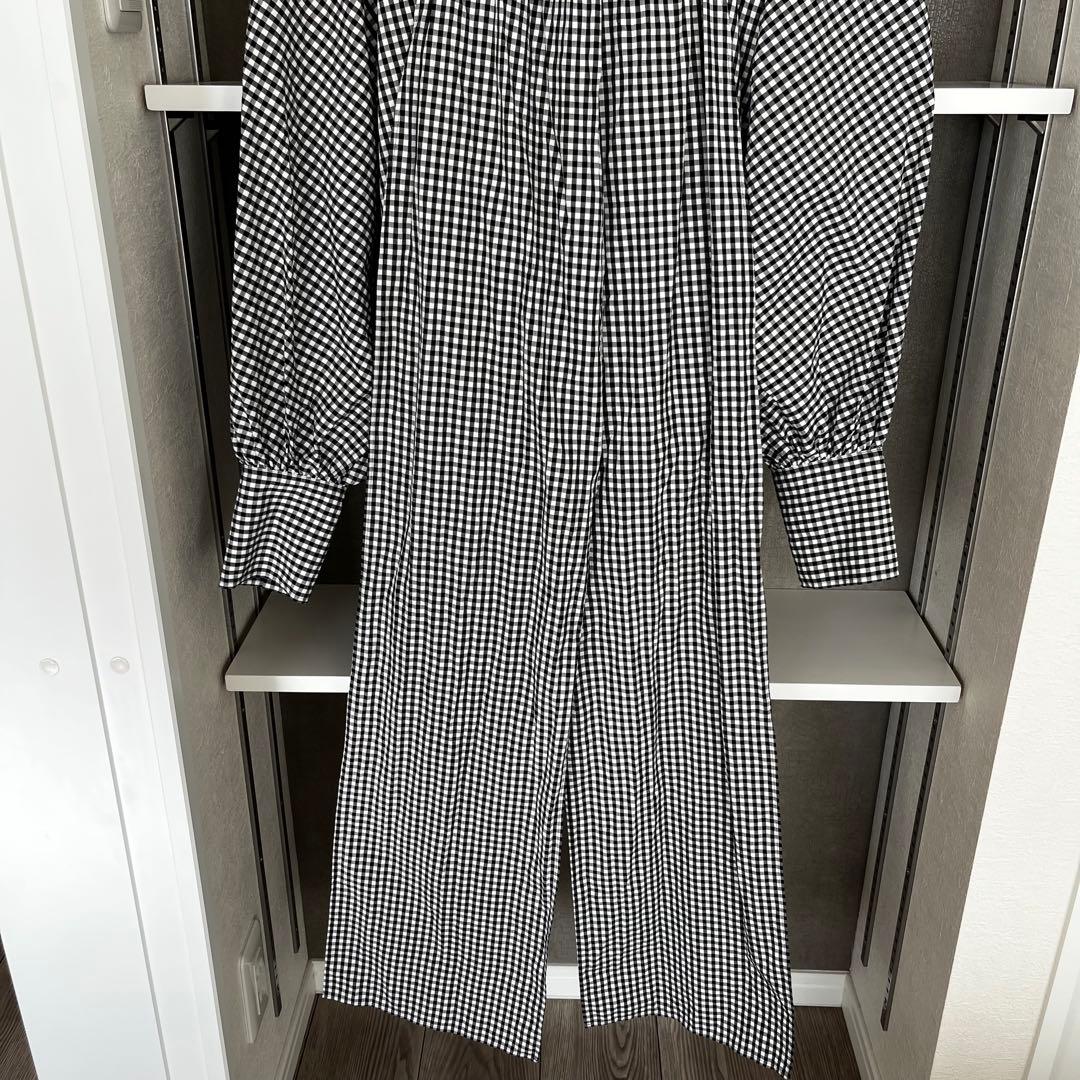 ウィムガゼット　ギンガムチェックボウタイブラウス　ブラック　長袖　リボンコットン