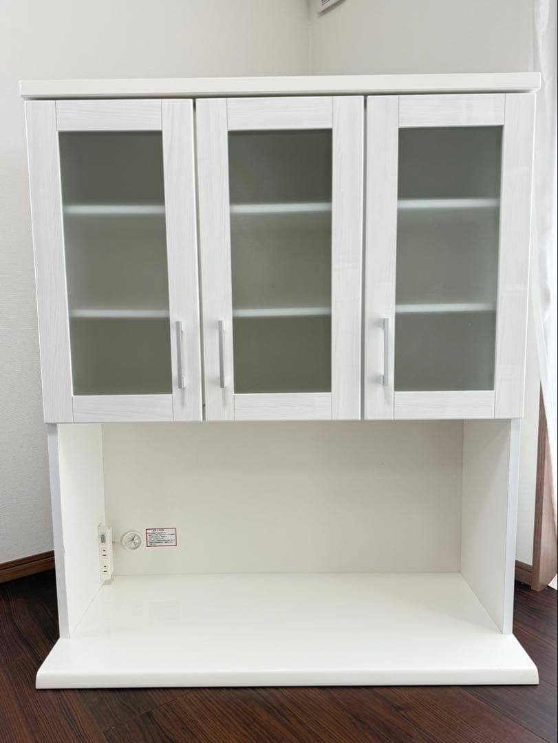 ホワイト食器棚 ガラス扉 引き出し付き