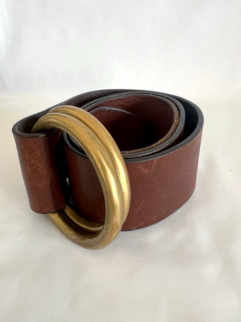 【Ralph Lauren】 激レア　ブラウンレザーベルト ダブルOリング　極太
