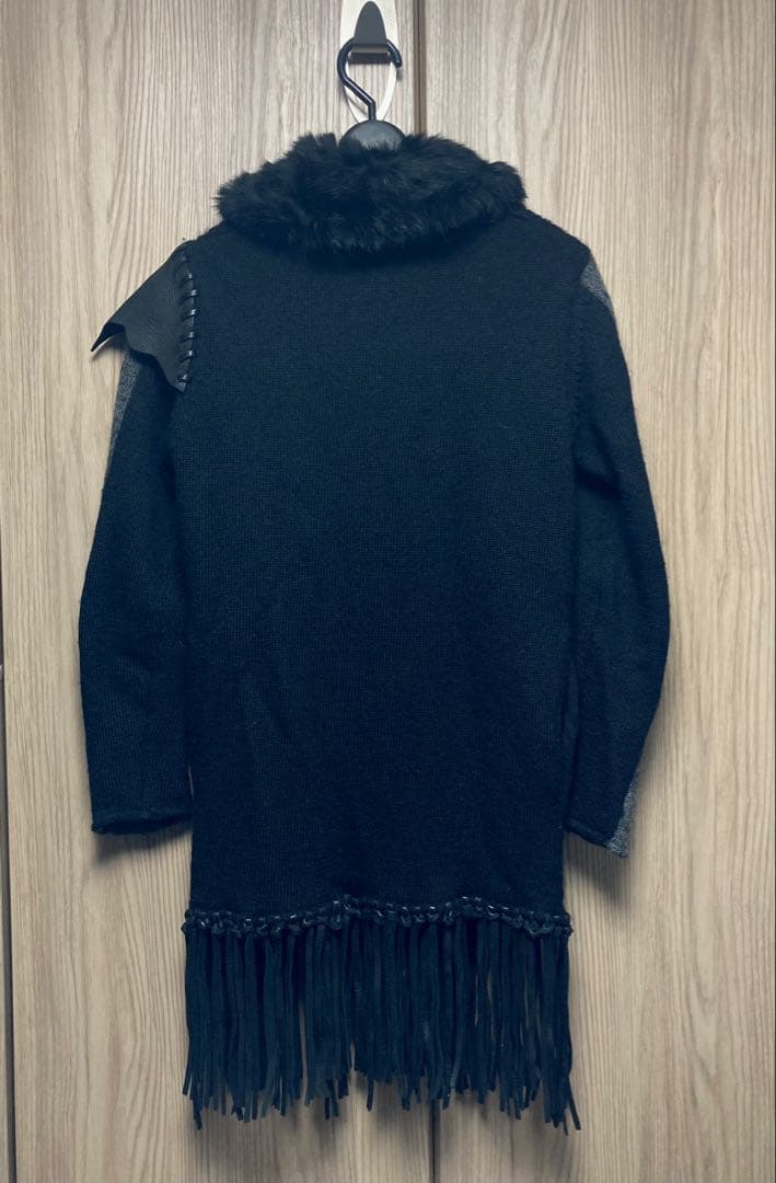 Roen ファー　レザーフリンジ　カーディガン 44 ロエン　ニット　セーター