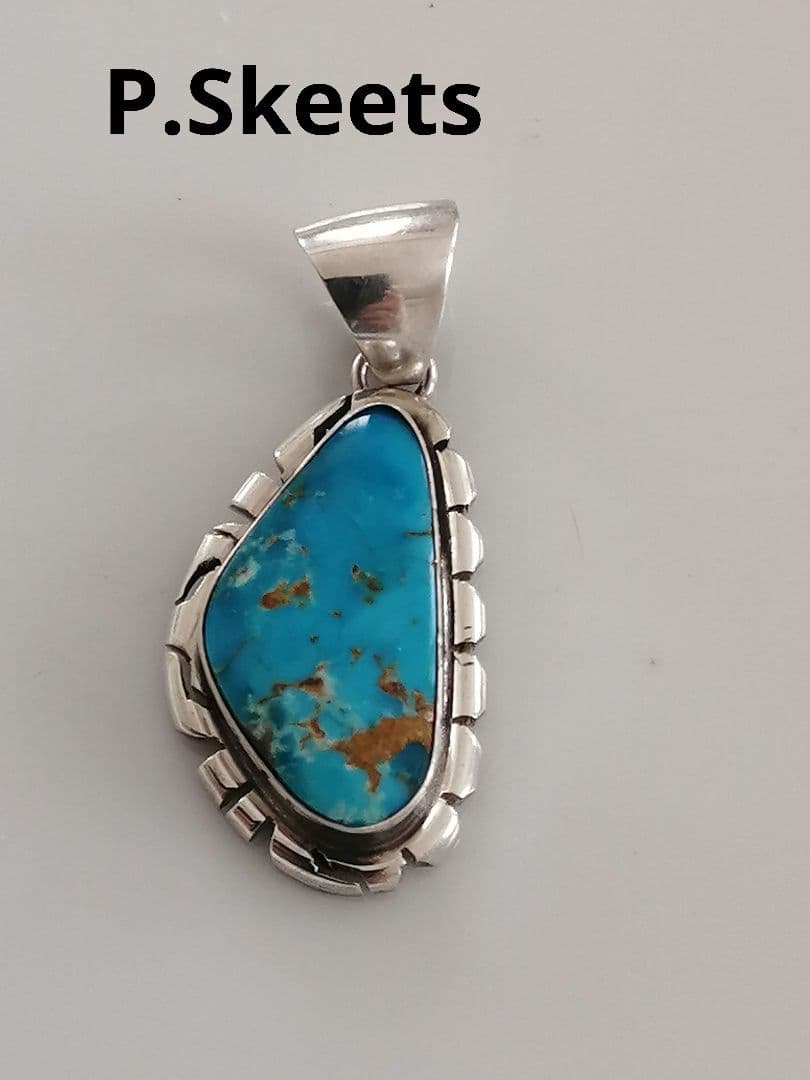 ナバホ　P.Skeets　ペンダントトップ　ターコイズ　STERLING