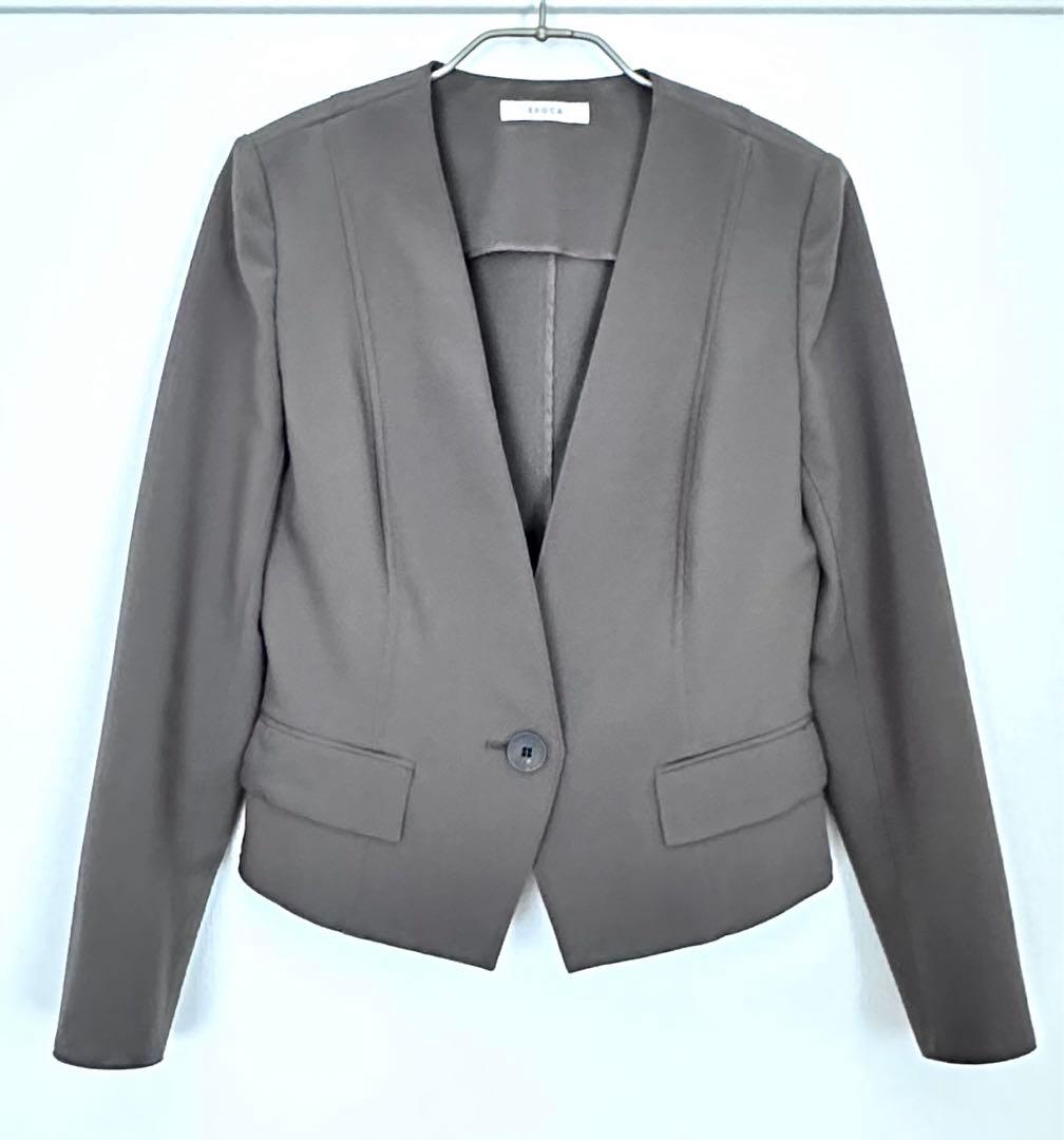 EPOCA エポカ　スカートスーツ　ノーカラー　カーキ　モスグリーン