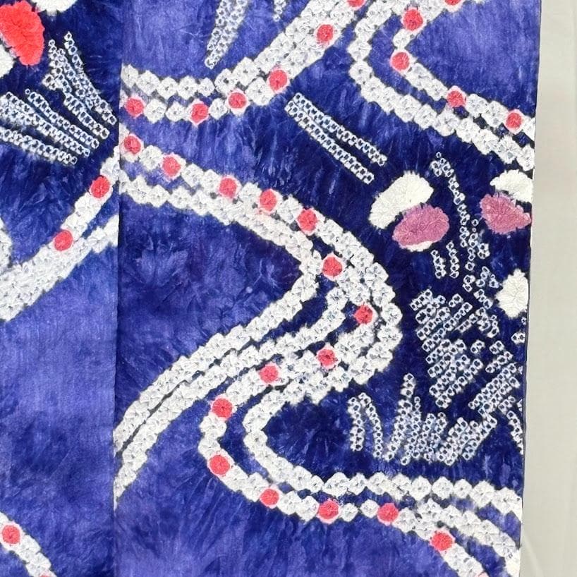 ゆりのはな　絞り浴衣　有松鳴海絞り　総絞り　浴衣　群青色系　綿　絞り　H105