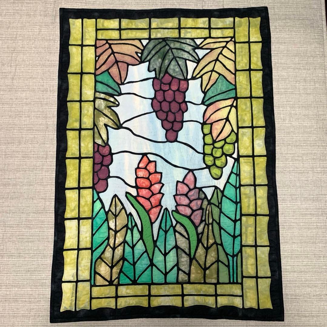 ハワイアンキルト ステンドグラスキルト 葡萄 ぶどう　大判　タペストリー