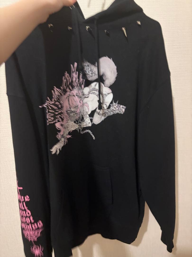 KUUA オーバーサイズ ブラック パーカー スパイク付き