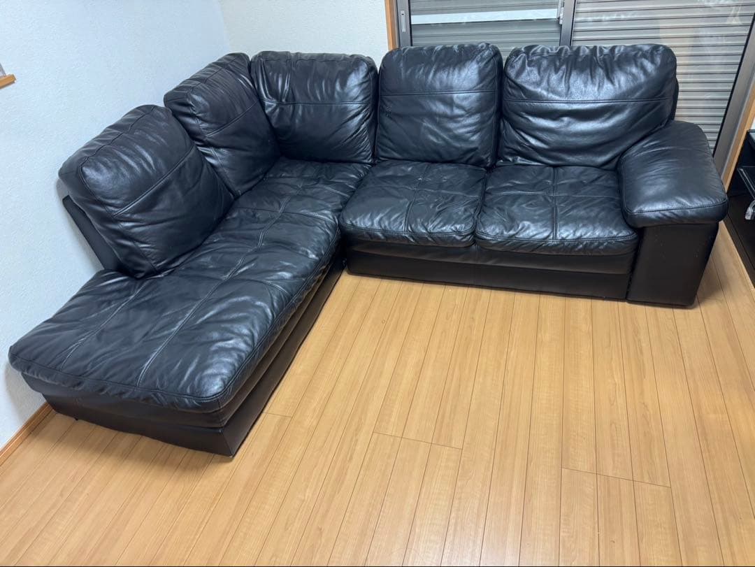 L字型 ブラックソファ