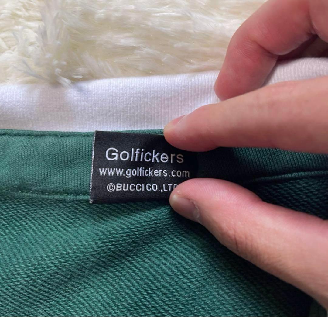GOLFICKERS ゴルフ ポロシャツ スウェット 半袖グリーンサイズL