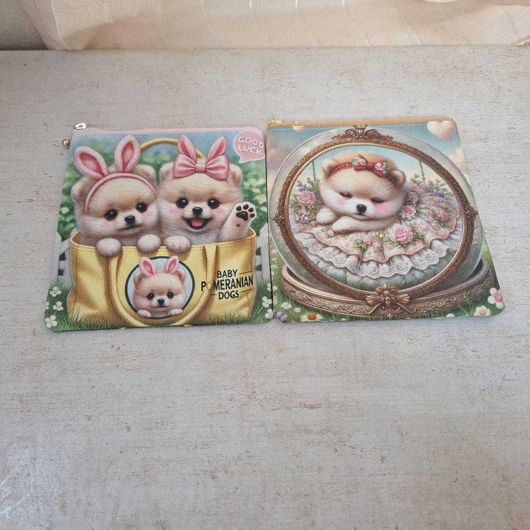 可愛いパネル生地　ハンドメイド　まちなしバッグ　ポーチ