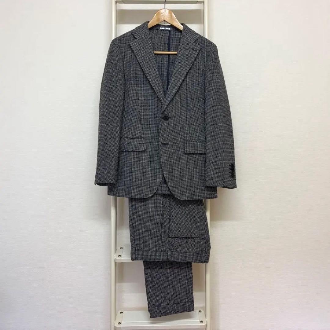 うっちースーツセレクト　尾州ウール　ハウンドトゥース　黒グレー　Y4