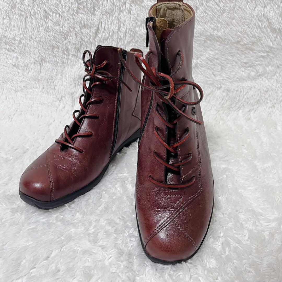 美品✨　フィンコンフォート　 レースアップブーツブーツ　ボルドー　サイズ5 24