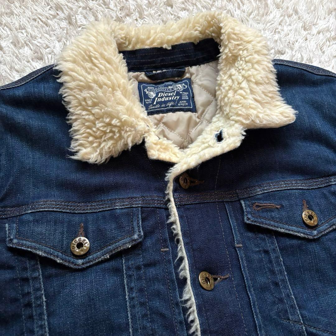 ★裏地ボア★ DIESEL デニム ジャケット 紺 インディゴ ロゴボタン