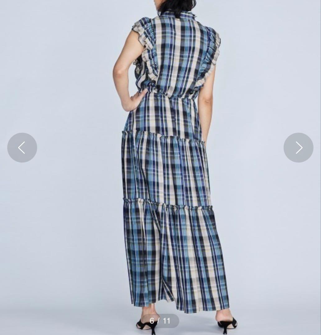 美品✨ダブルスタンダードクロージング コンパクトテンセルチェックロングワンピース