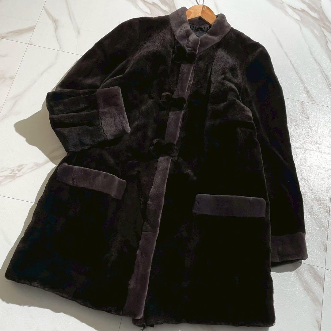 美品✨ モカブラウン シェアードミンク ロングコート フロントポケット サイズF