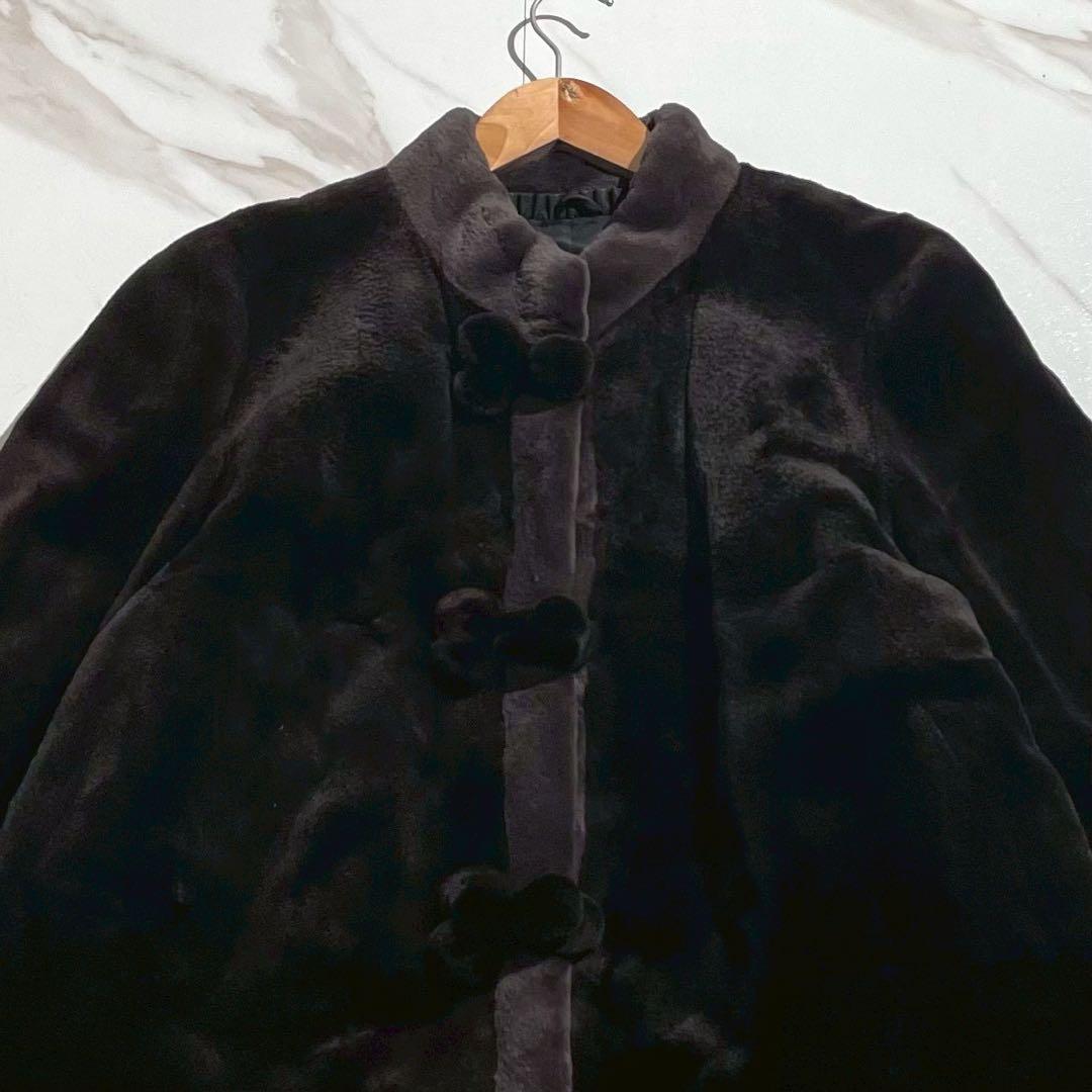 美品✨ モカブラウン シェアードミンク ロングコート フロントポケット サイズF
