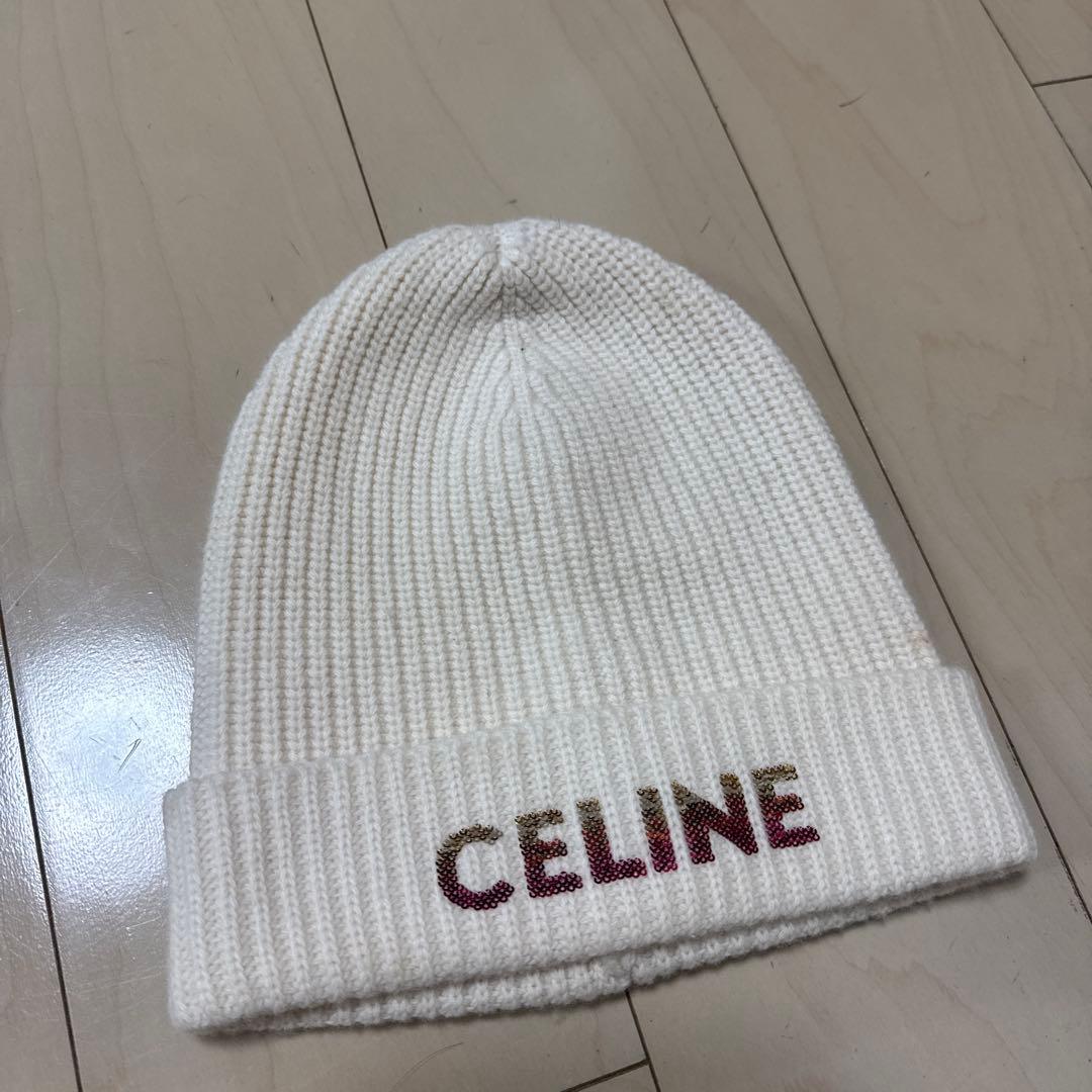 CELINE ニット帽 ホワイト
