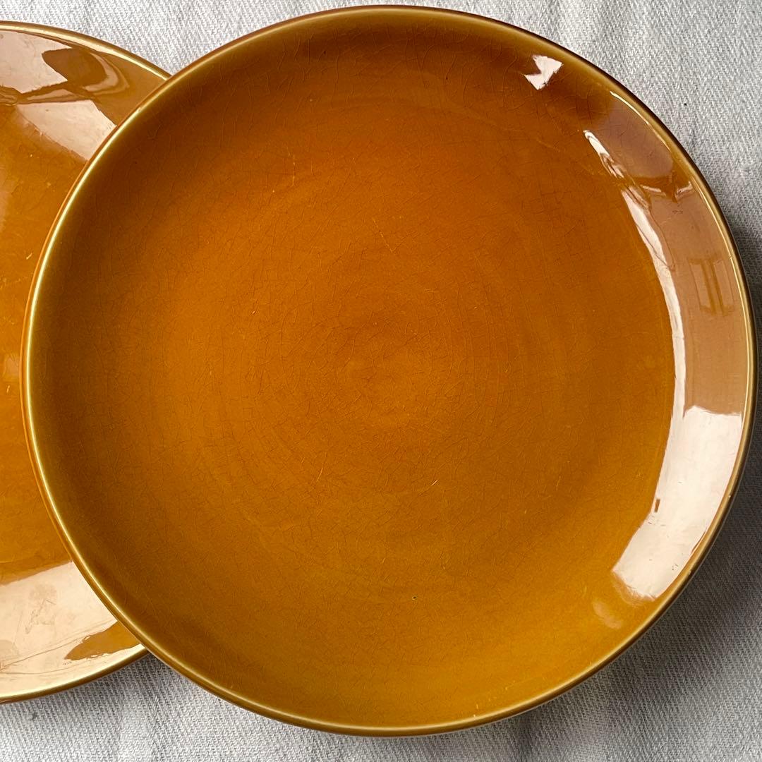 フランスヴィンテージ　サンタマン窯　プレート2点イエローブラウン古道具ブロカント