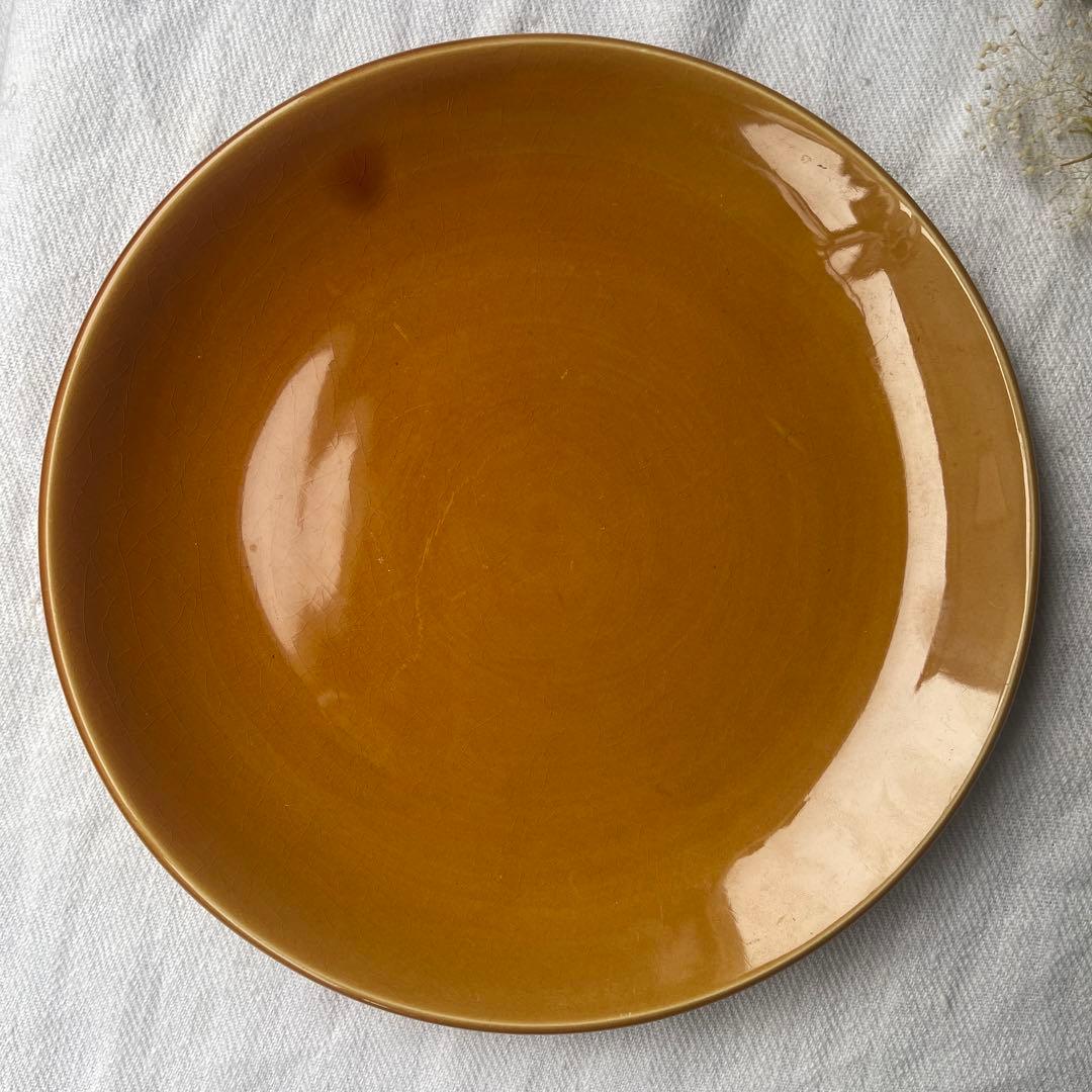 フランスヴィンテージ　サンタマン窯　プレート2点イエローブラウン古道具ブロカント