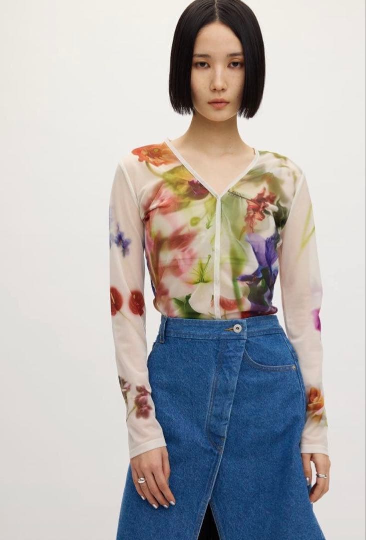 トップス AmeriVINTAGE 2WAY SMOKE FLOWER SHEER TOP