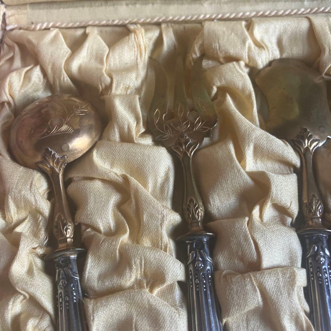 フランスアンティークサービングセット 箱入り ミネルヴァ　純銀シルバープレート