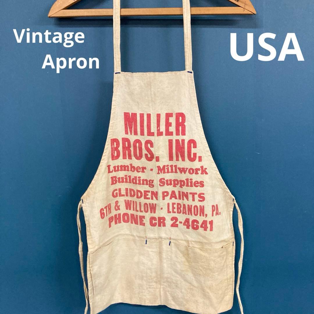 US仕入れ ビンテージエプロン キャンバス 染み込み アメリカアドバタイジング赤
