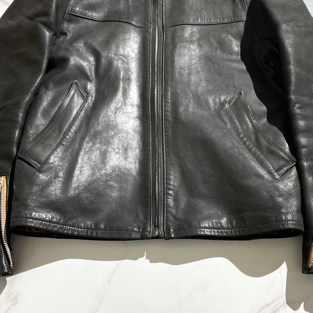 入手困難✨ ロストコントロール レザージャケット 羊革 チェック柄 ブラック