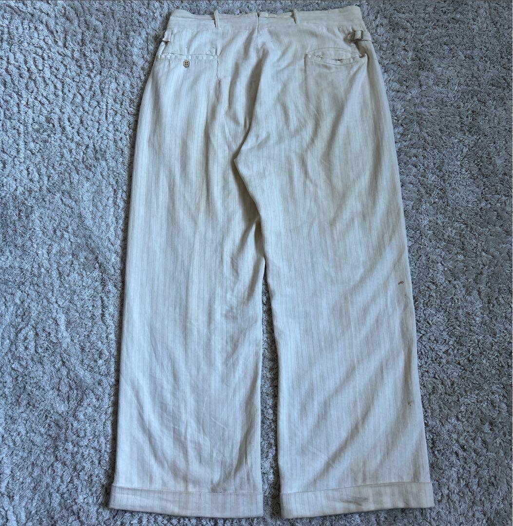 30〜40's french vintage ストライプスラックス リネン