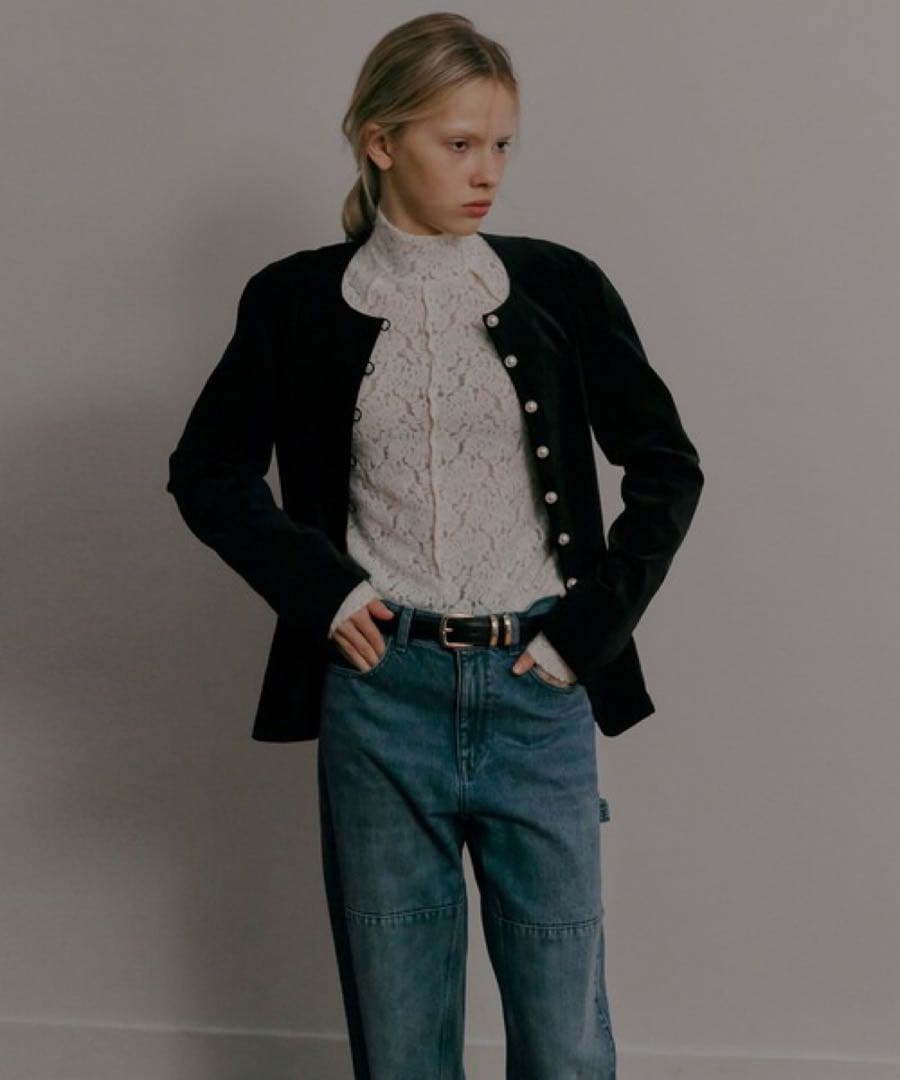 【1度着用のみ】26SSルシェルブルー　ハイネックストレットレーストップ