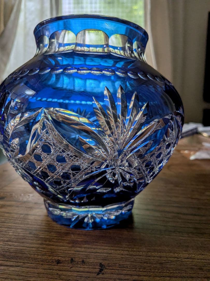 カガミクリスタル　江戸切子　花瓶　木村秋男