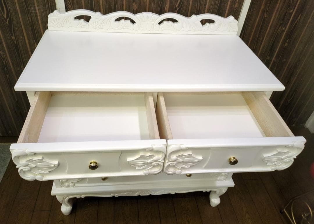 〈たのめる便・現状渡し〉ワイドチェスト アンティークホワイト