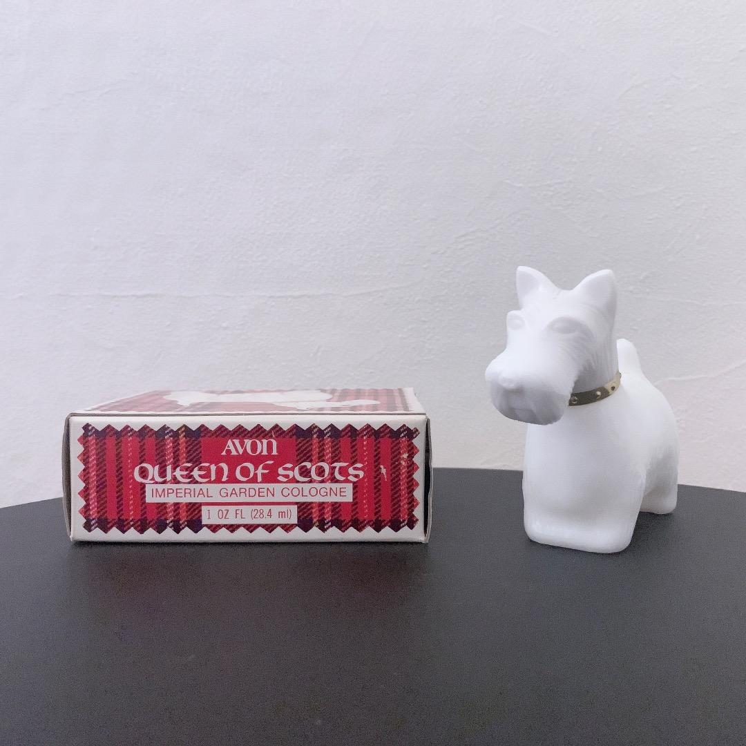 希少 AVON 1980年代 箱付 スコティッシュテリア 香水瓶 ミルクガラス*
