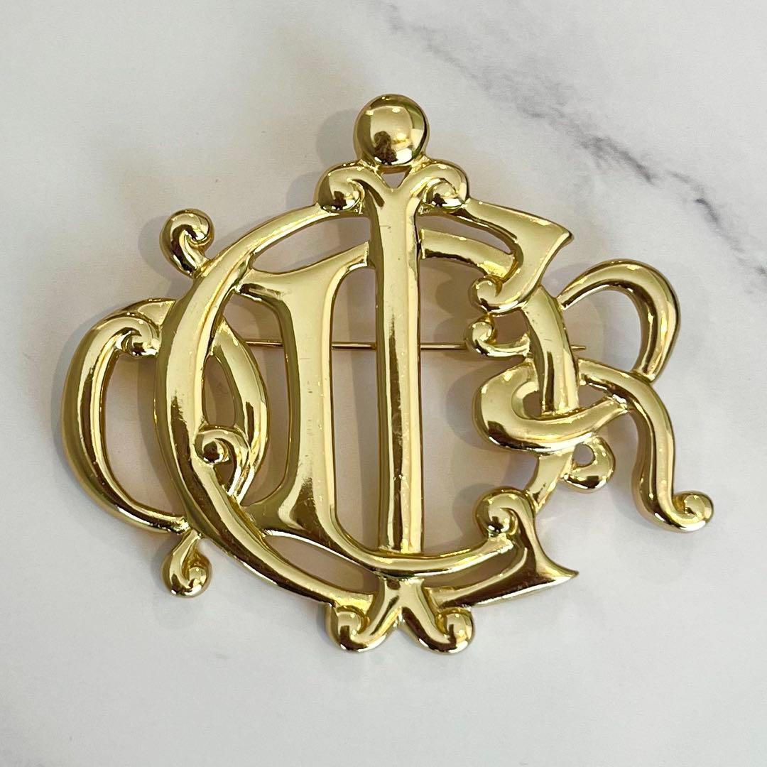 Dior ゴールド 旧ロゴ ブローチ 美品