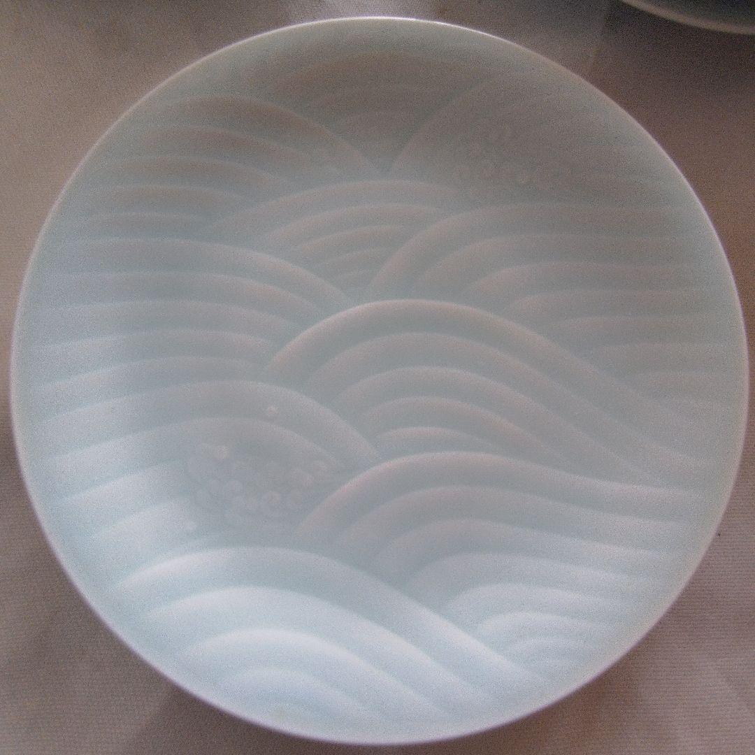 人間国宝　快山窯　塚本快示　青白磁　青海波紋皿６枚