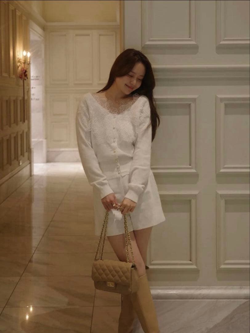 【新品タグ付き】polaura レースフリルカーディガン ホワイト