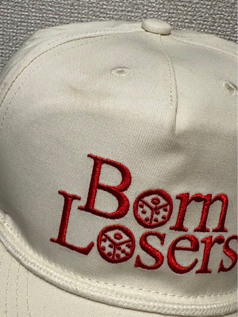 山田蓮　Born Losers 刺繍ロゴ キャップ ホワイト　古着　cap