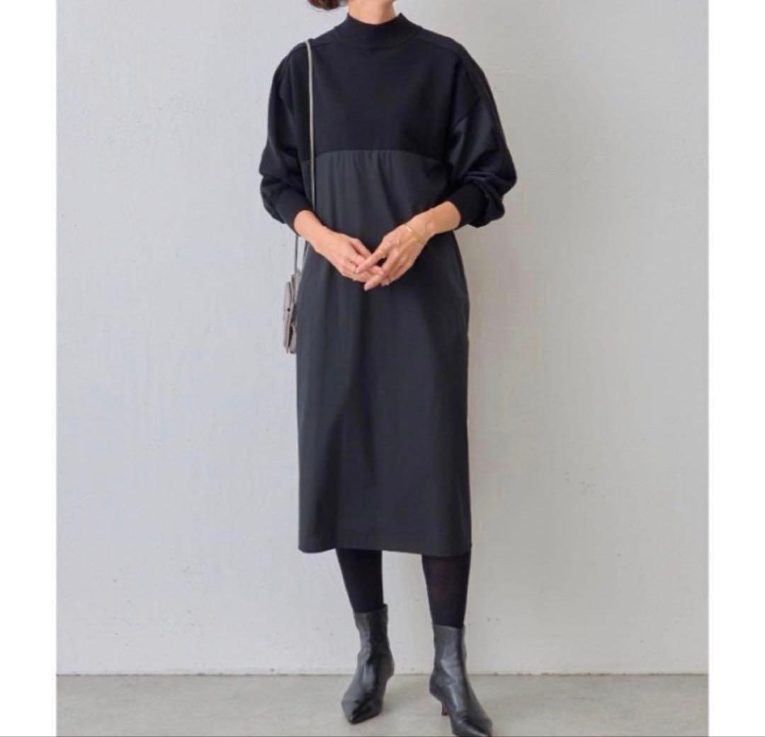 ビアズリー　モックネックニットコンビワンピース