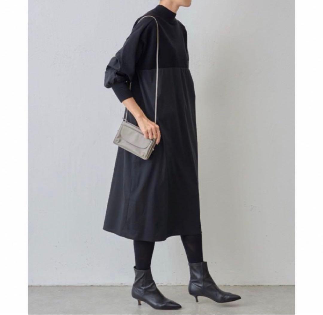 ビアズリー　モックネックニットコンビワンピース