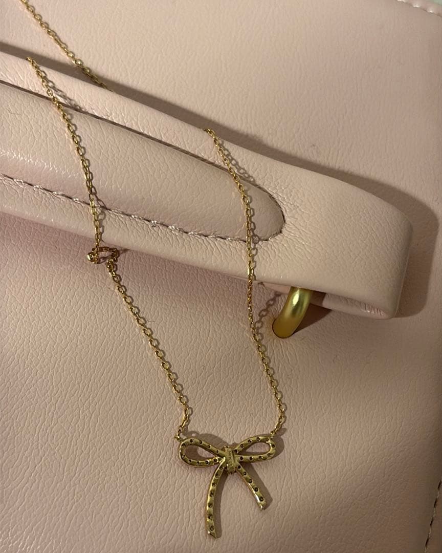 ダイヤモンド リボン ネックレスk18PG 0.20カラット ゴールド