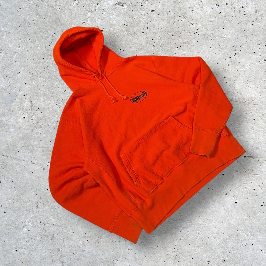 希少USA製CAMBER企業ロゴ入り肉厚プルオーバーフードスウェットXLオレンジ
