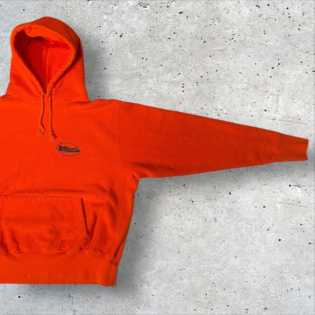 希少USA製CAMBER企業ロゴ入り肉厚プルオーバーフードスウェットXLオレンジ