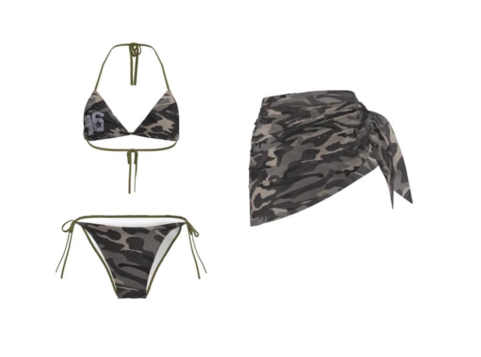 Y2K 迷彩柄セパレート水着・ビキニ　3点セット