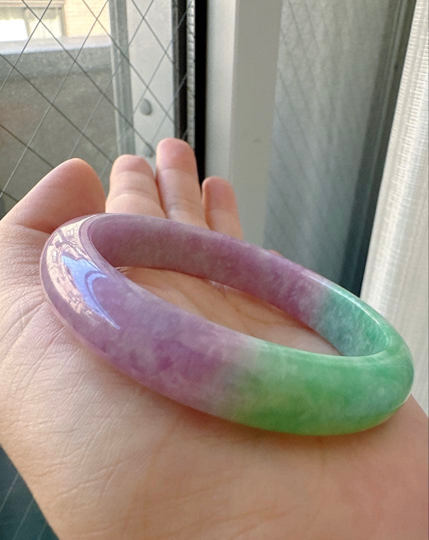 翡翠バングル 紫と緑のグラデーションAランクヒスイ翡翠