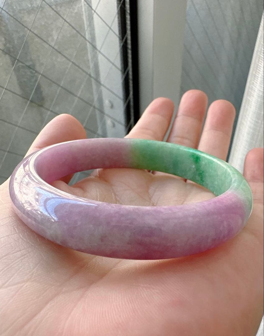 翡翠バングル 紫と緑のグラデーションAランクヒスイ翡翠