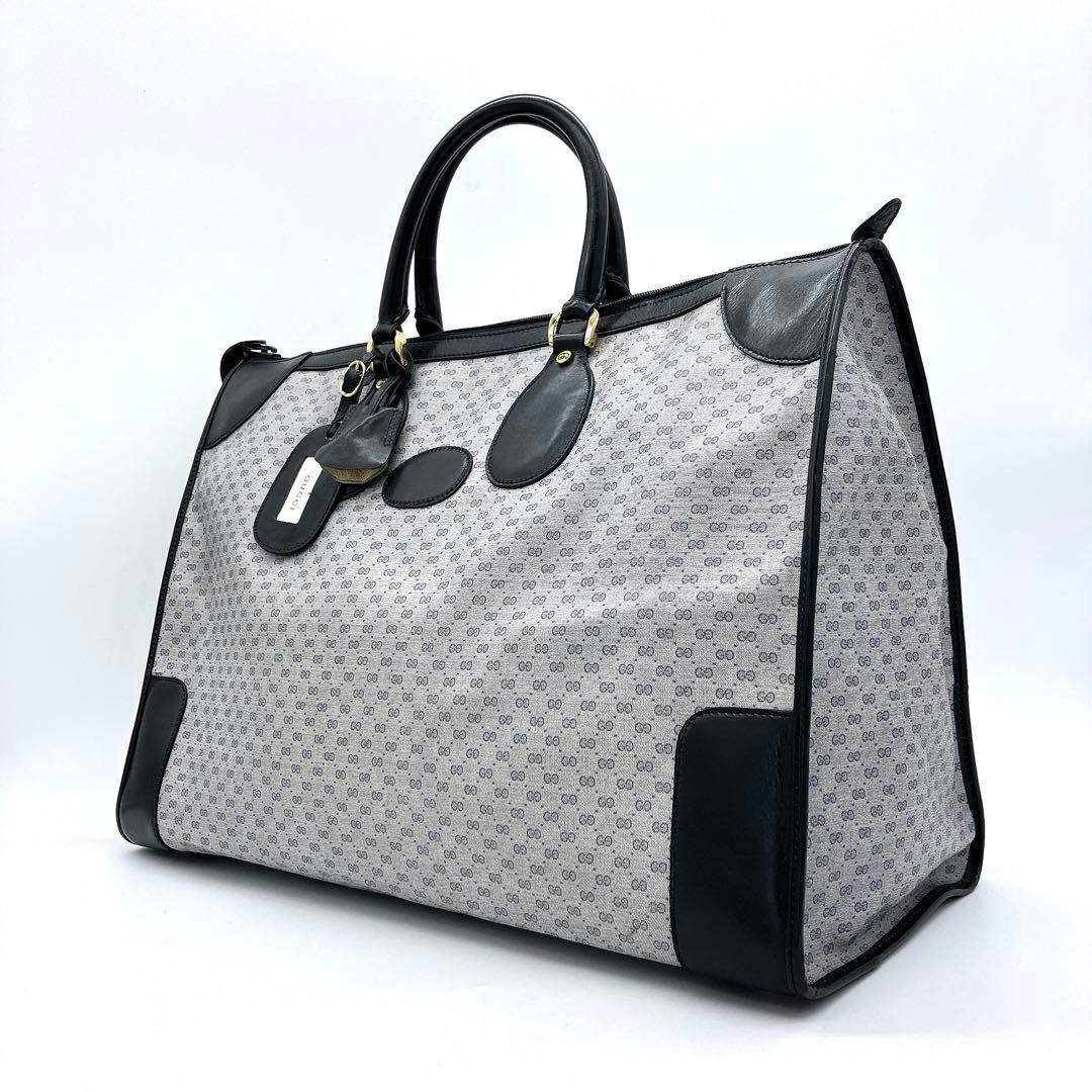 【GUCCI】ボストンバッグ　マイクロGG PVC ネイビー　グレー