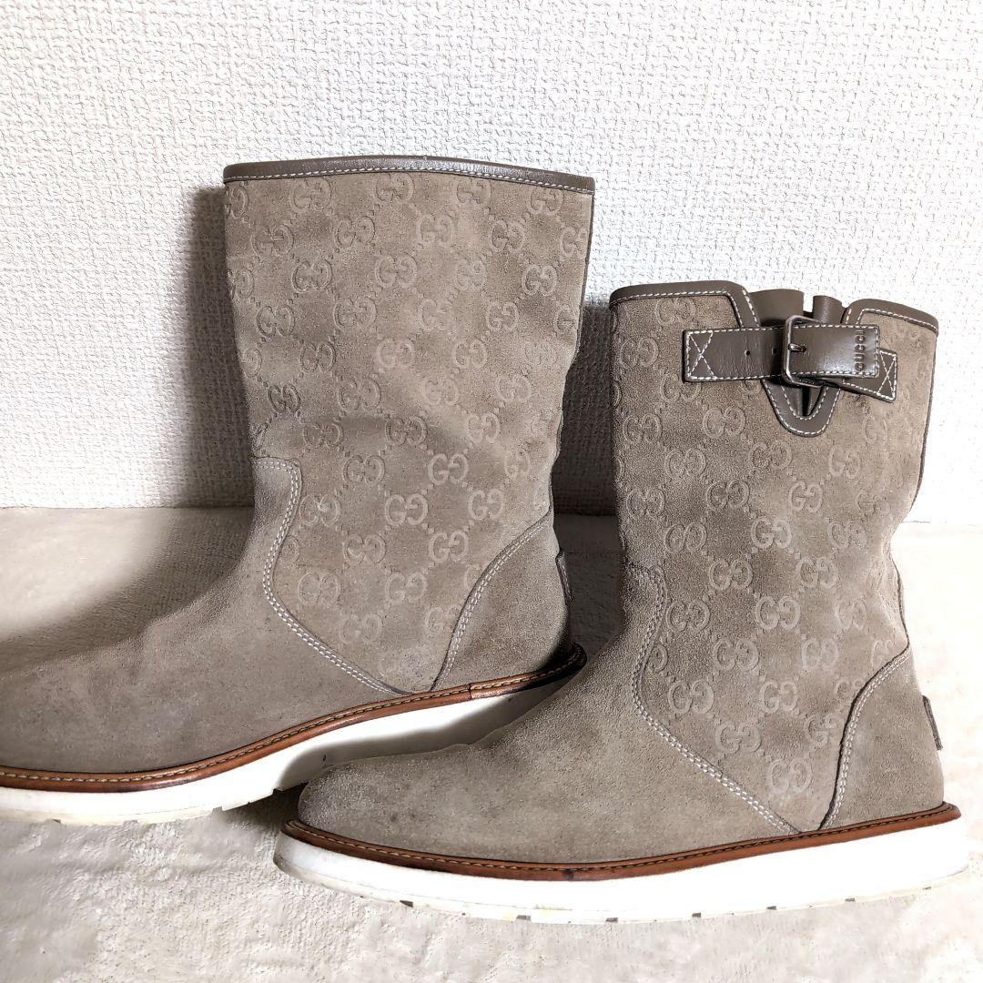 eo17 GUCCI スエード GG ブーツ ベージュ バックル付き 38.5