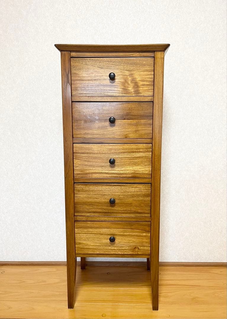 ギギliving チークスリム五段ハイチェスト W45✕D35xH114