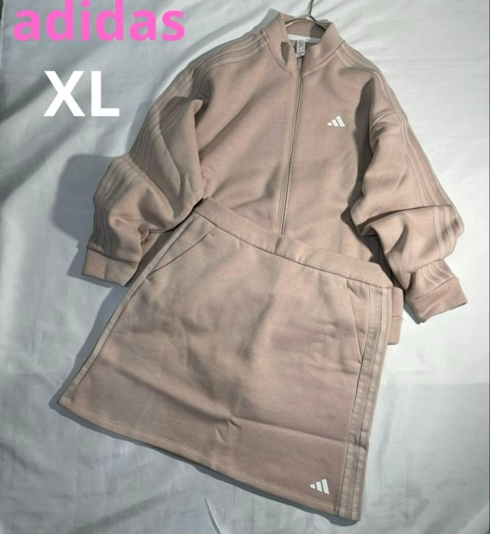 新品adidas ゴルフ　スウェット裏起毛セットアップ くすみピンク