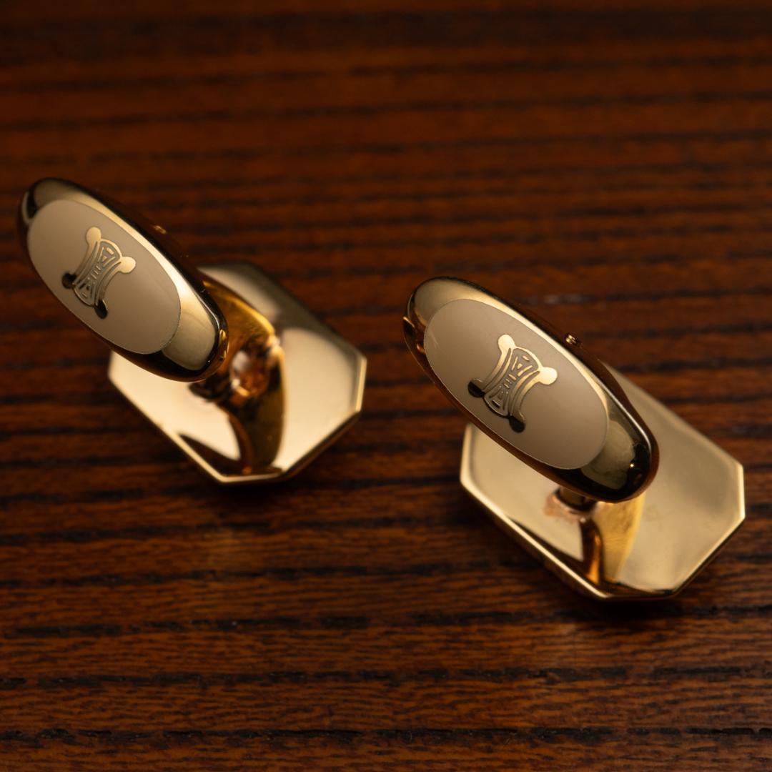 箱有 CELINE セリーヌ オニキス×マカダム柄 ネクタイピン カフスセット