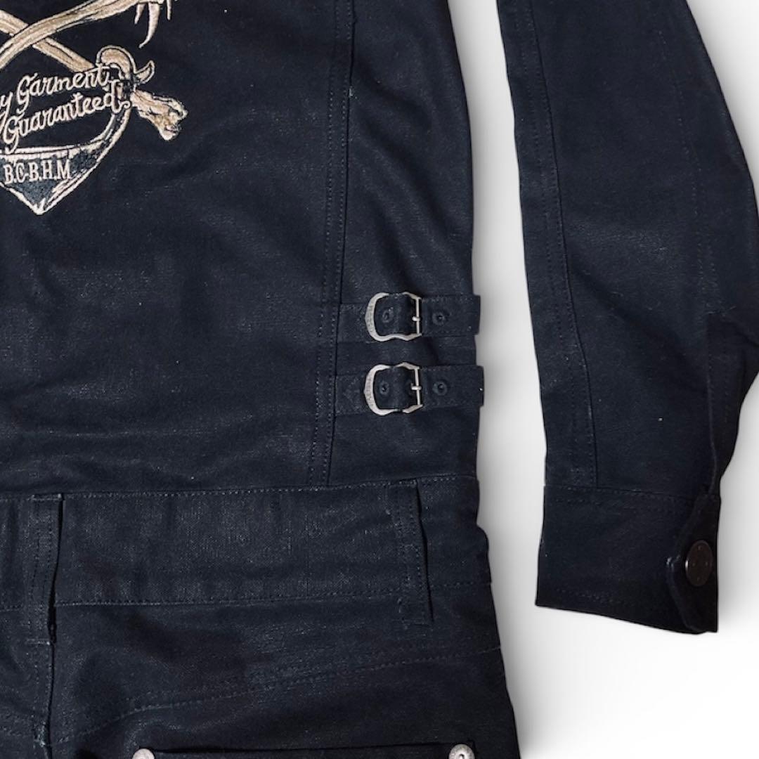 VANSON バンソン つなぎ オールインワン スカル刺繍 ブラック Sサイズ